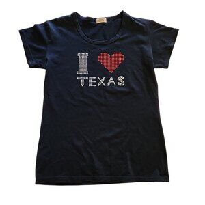 I Love Texas T-shirt Rhinestone Embellishments Bling Black Womens XL